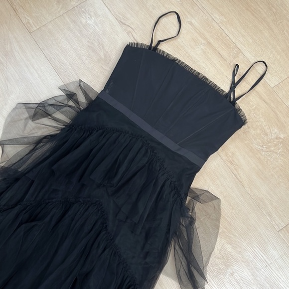 Betsy & Adam Illusion Tiered Ruffle Tulle Square Neck Corset Mesh Gown 2 0990 - Picture 7 of 9